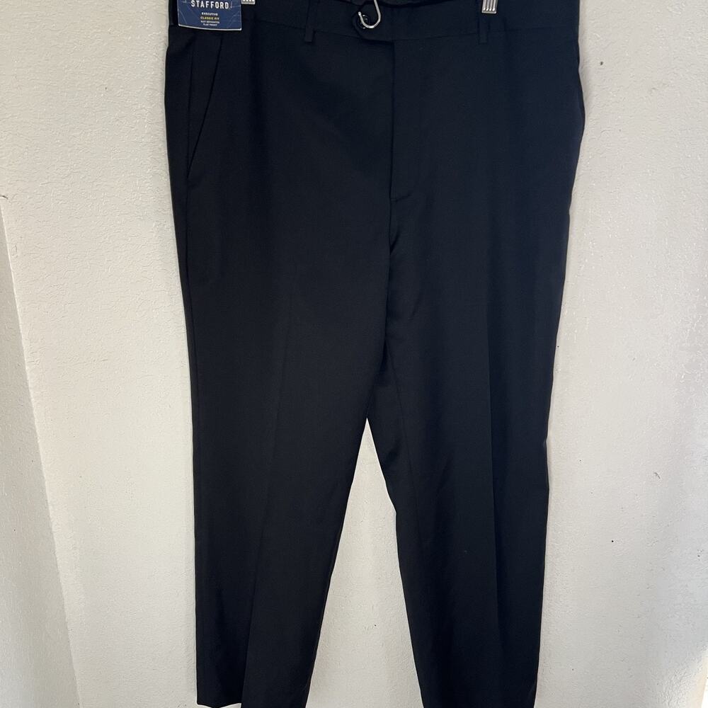 Stafford Pants Mens 38x30 Classic Fit Black Wool Blend Pleated Dress Trouser NEW